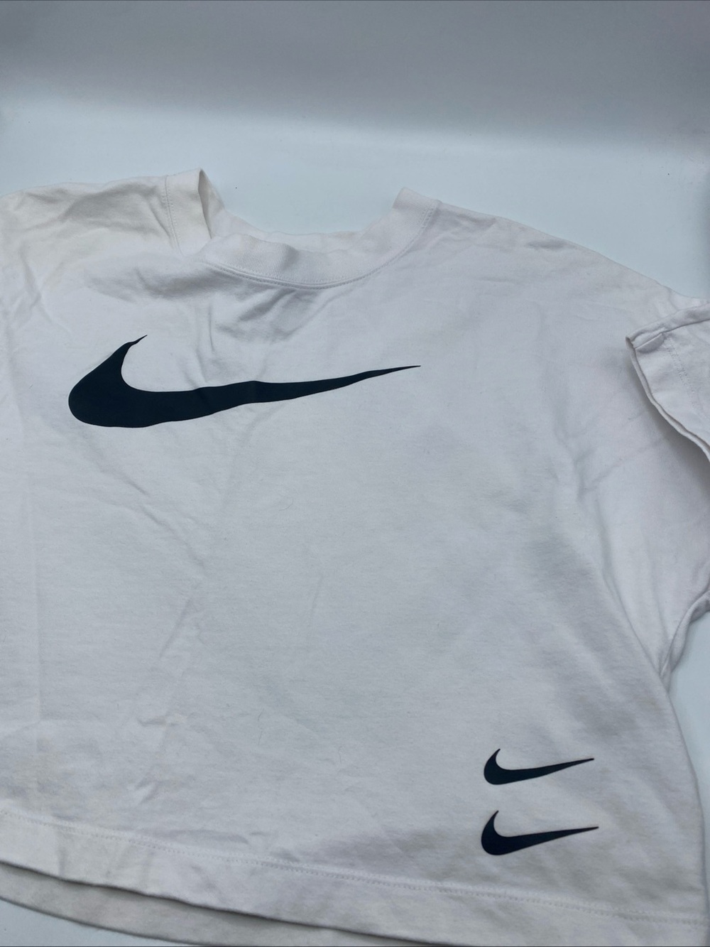 Nike White Cropped Double Swoosh Logo Oversized T-Shirt Womens CJ3764 XL extra L